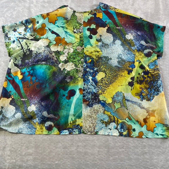 Bryn Walker Becca Top Blouse Womens XXL Silk Abstract Watercolor V-Neck Boxy - Picture 8 of 11